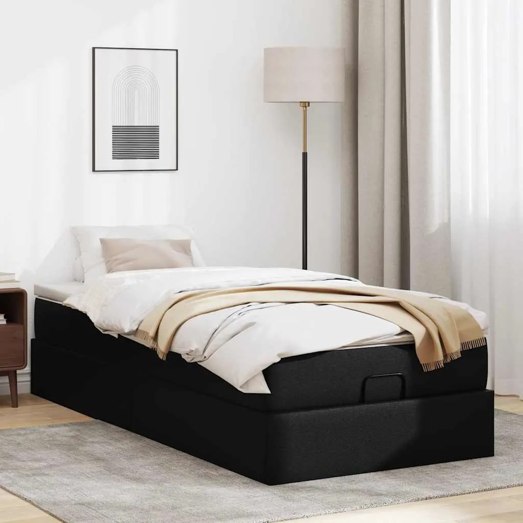 vidaXL Οθωμανικό κρεβάτι με στρώμα Μαύρο 90x200cm Faux Leather