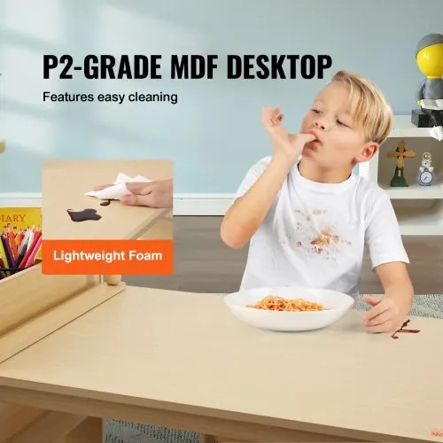 VEVOR Kids Art Table and 2 Chairs Toddler Craft and Play Table with A Cabinet