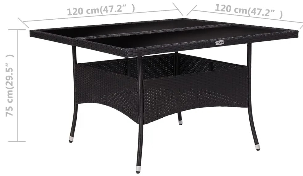 vidaXL Τραπεζαρία Εξωτερικού Χώρου Μαύρη από Συνθετικό Ρατάν / Γυαλί