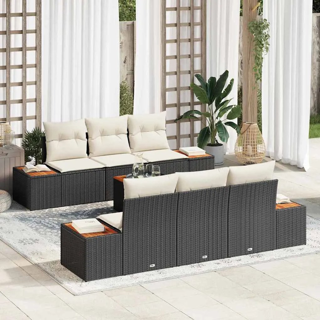 vidaXL Σετ Καναπέ Κήπου με μαξιλάρι 7 pcs Μαύρο Πολυ ράταν