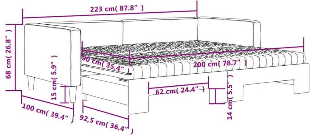 Καναπές Κρεβάτι Συρόμενος Σκούρο γκρι 90x200 εκ Ύφασμα Στρώματα - Γκρι