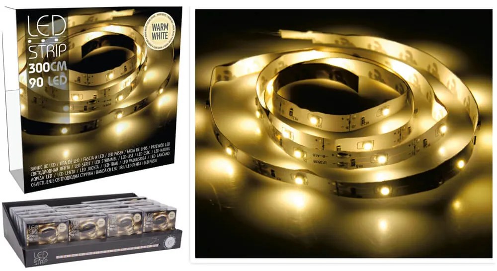 Ταινία LED - 3 Μέτρα, 90 LED φωτάκια, με μπαταρία - Θερμό Λευκό