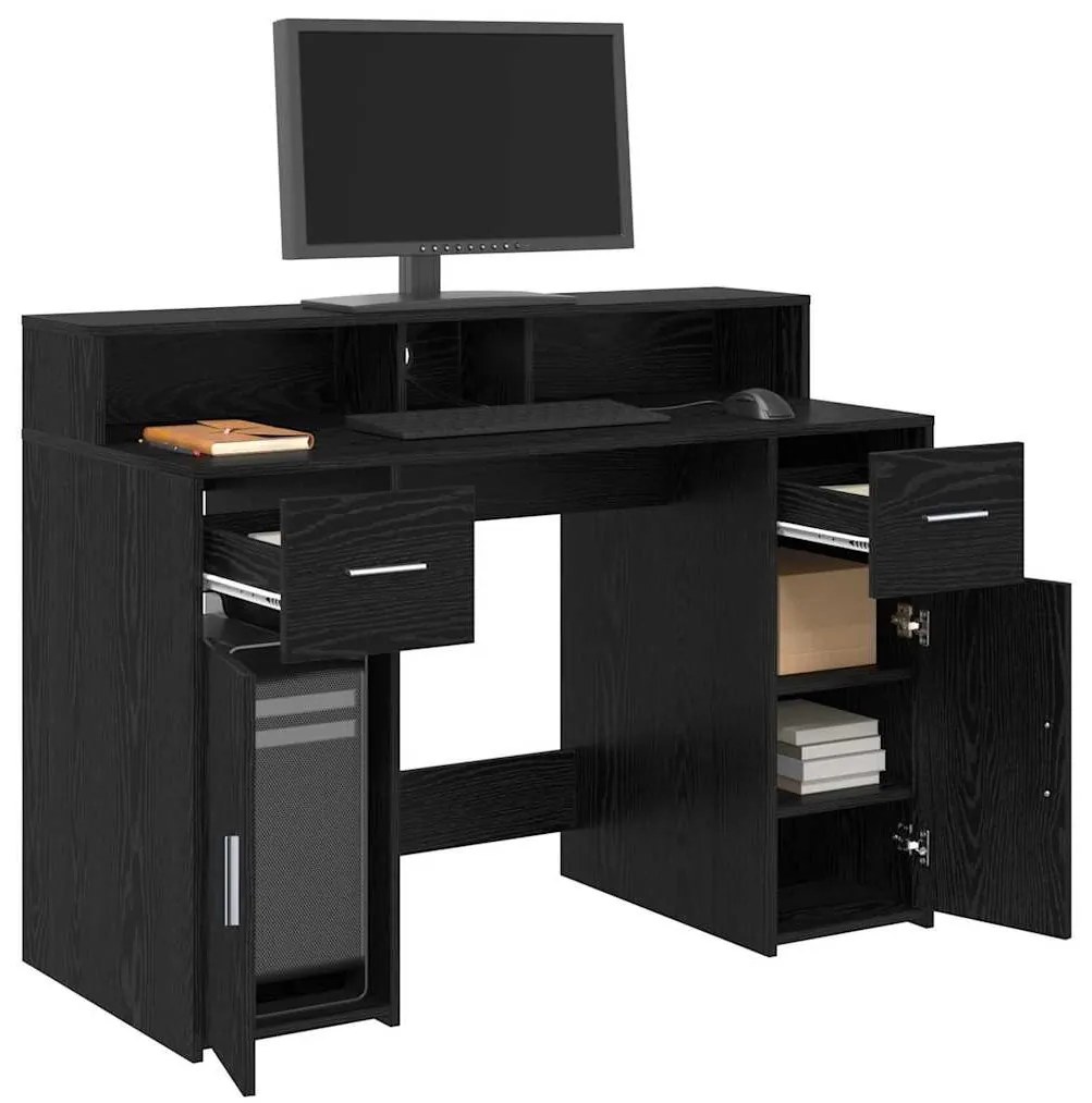 vidaXL Γραφείο με ράφι Μαύρη δρυς 120 x 55 x 91 εκ. Επεξεργασμένο ξύλο