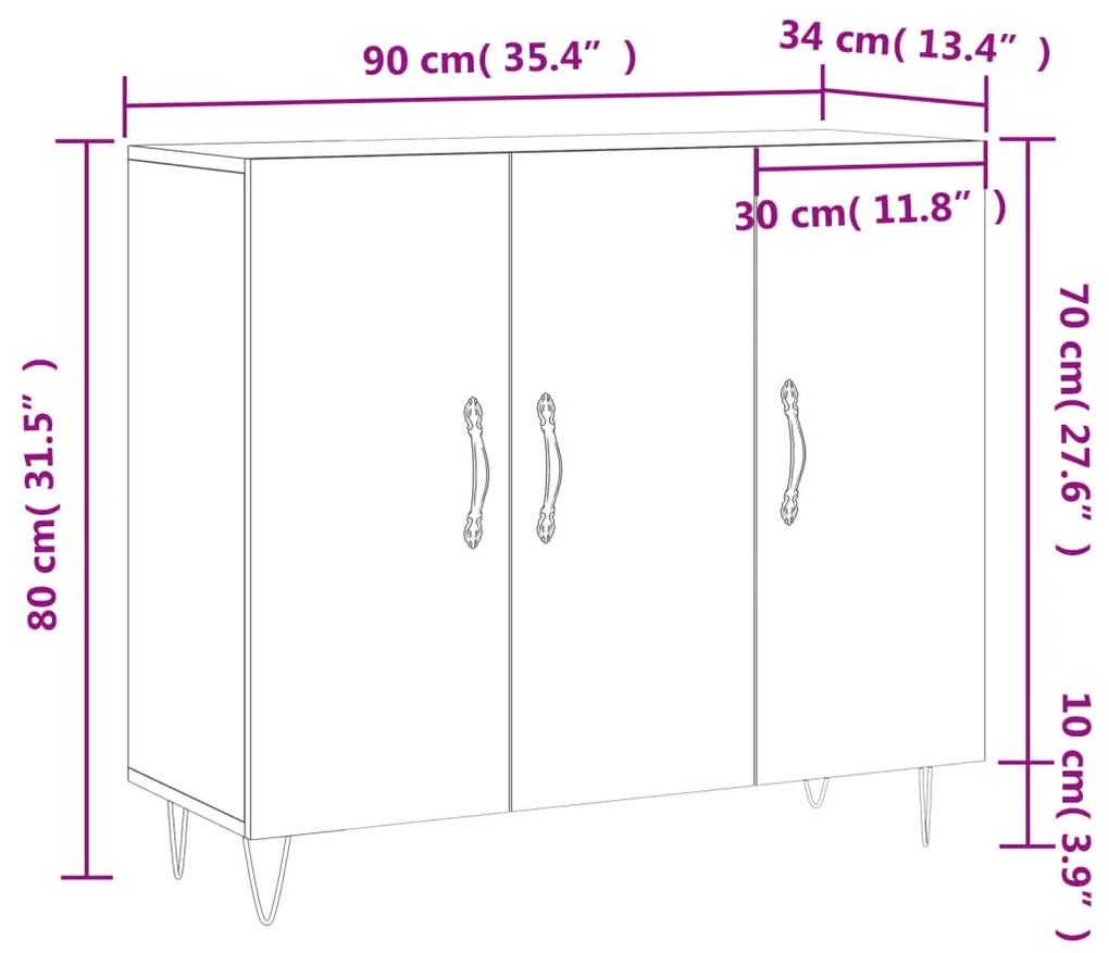 Ντουλάπι Καφέ Δρυς 90 x 34 x 80 εκ. από Επεξεργασμένο Ξύλο - Καφέ