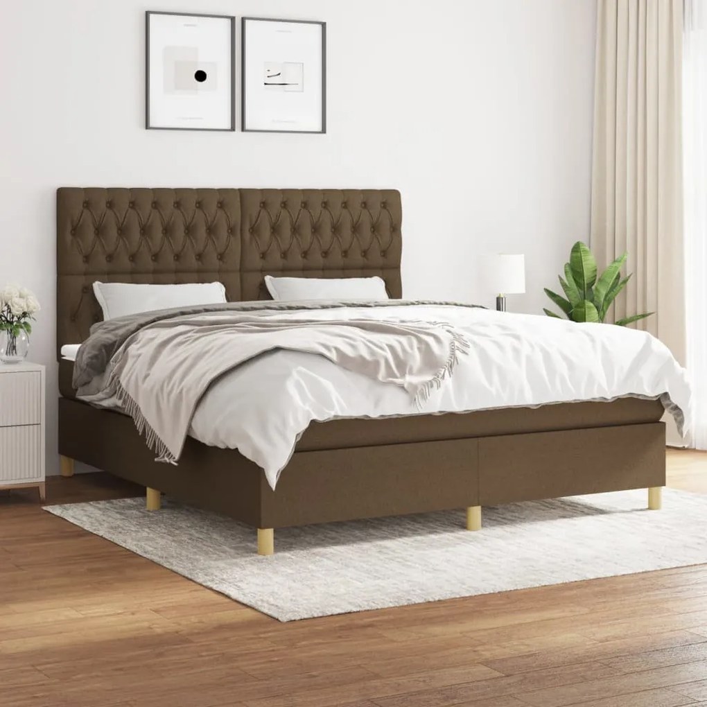 vidaXL Κρεβάτι Boxspring με Στρώμα Σκούρο Καφέ 180x200 εκ Υφασμάτινο