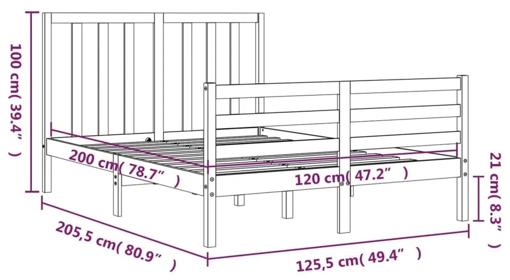 Σκελετός Κρεβατιού Χωρίς Στρώμα 120x200 εκ Μασίφ Ξύλο Πεύκου - Καφέ