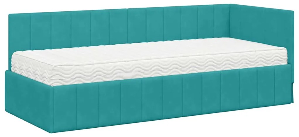 vidaXL Κρεβάτι Γωνίας με στρώμα Τιρκουάζ 80 x 200 cm Βελούδο