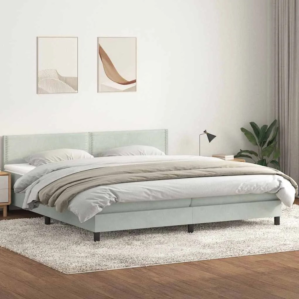 Κρεβάτι Boxspring με Στρώμα Ανοιχτό Γκρι 180x210 εκ. Βελούδινο - Γκρι