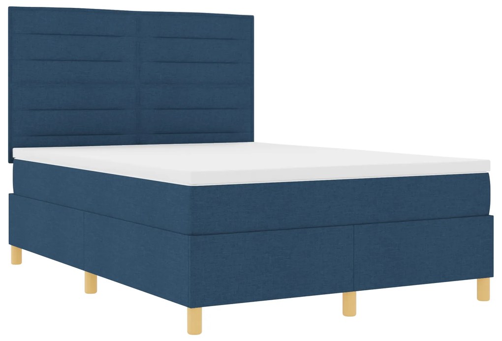 vidaXL Κρεβάτι Box Spring με Στρώμα Μπλε 140x190 εκ. Ύφασμα