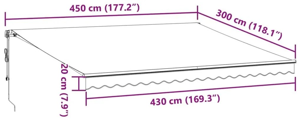 Τέντα Πτυσσόμενη Αυτόματη με LED Καφέ 450x300 εκ. - Καφέ