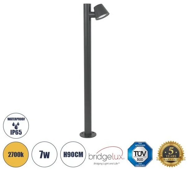 GARDENIA 60507 Φωτιστικό Κήπου-Κολωνάκι Αρχιτεκτονικού Φωτισμού Εξωτερικού Χώρου LED 7W 700lm 60° AC220-240V Αδιάβρ Globostar 60507 Γκρι