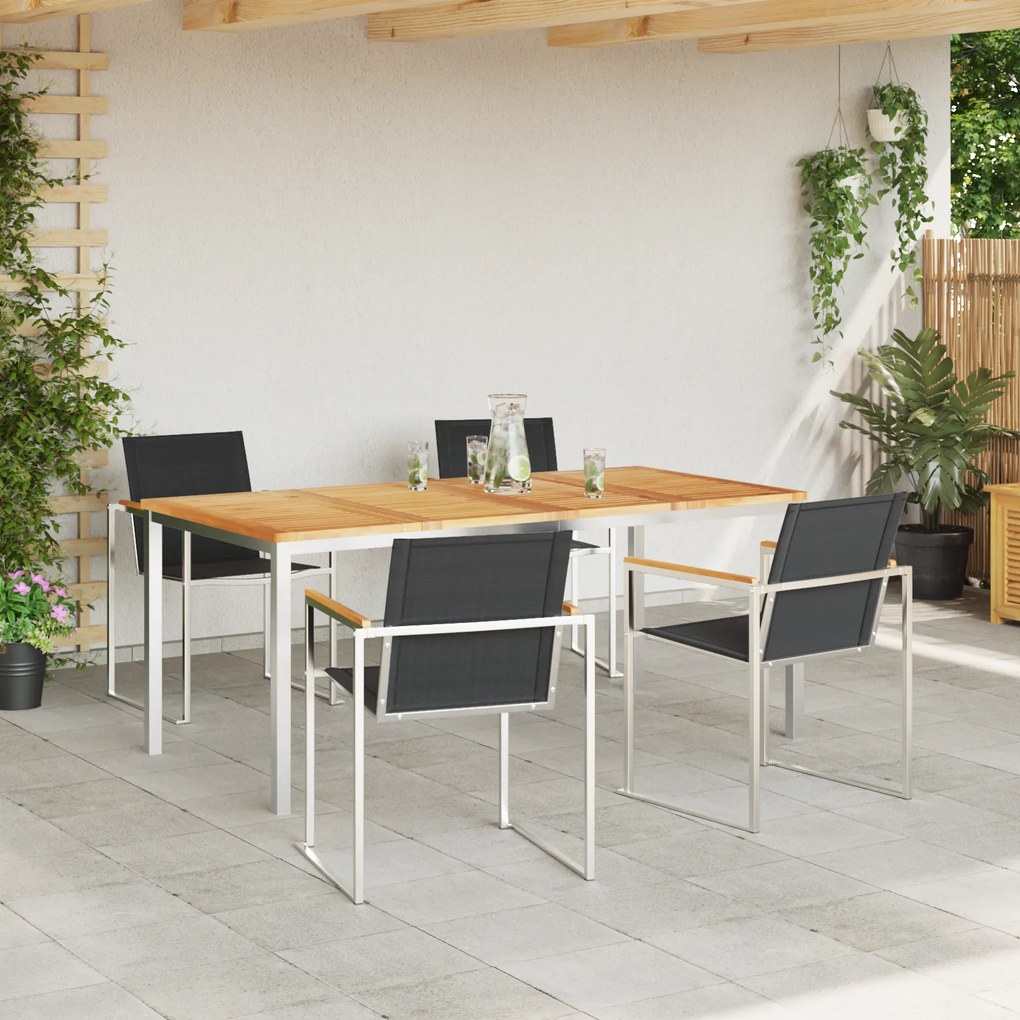 vidaXL set τραπεζαρίας κήπου 5 τμχ από ξύλο teak και ανοξείδωτο χάλυβα