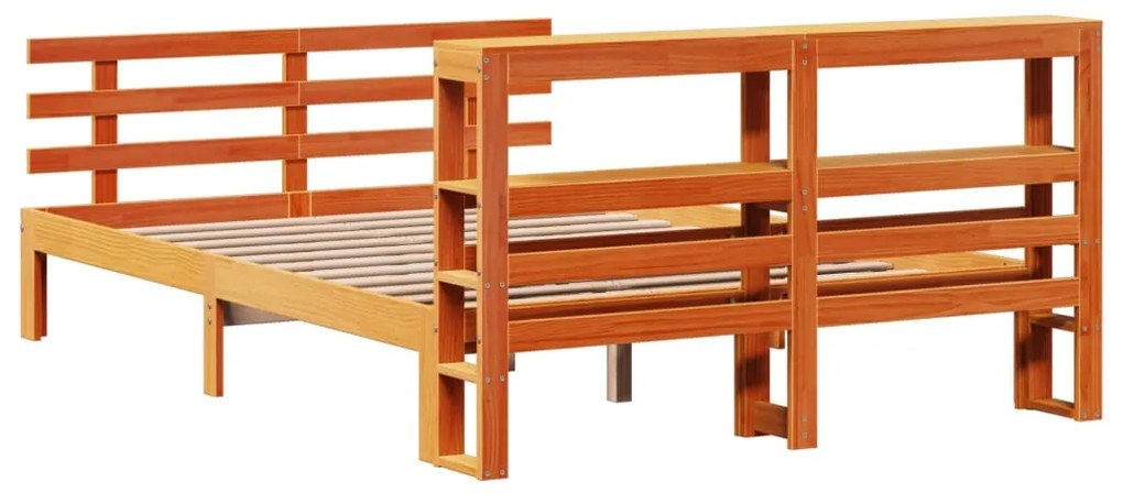 Πλαίσιο Κρεβατιού Κεφαλάρι Καφέ Κεριού 120x190 εκ. Μασίφ Πεύκο - Καφέ