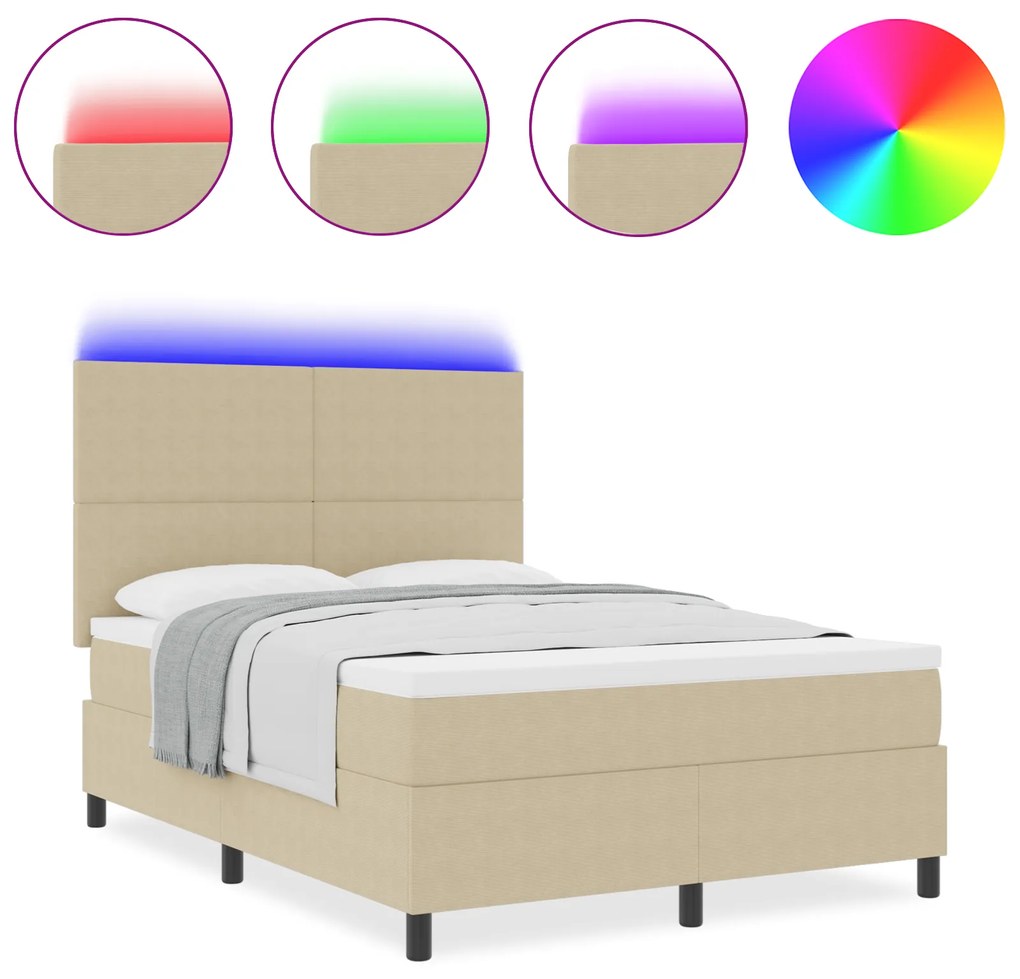 vidaXL Κρεβάτι Box Spring με Στρώμα & LED Φως Πράσινο Γκρί 140x200 εκ Ύφασμα Κορδέλας