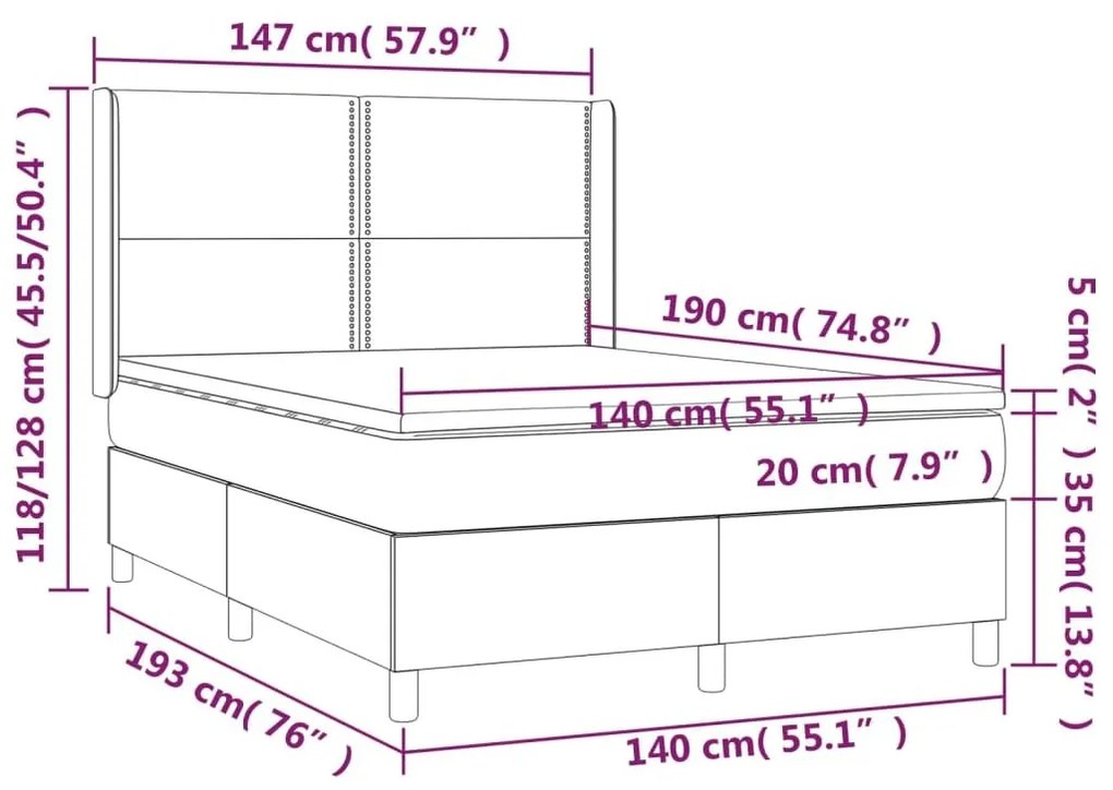 Κρεβάτι Boxspring με Στρώμα &amp; LED Taupe 140x190 εκ. Υφασμάτινο - Μπεζ-Γκρι