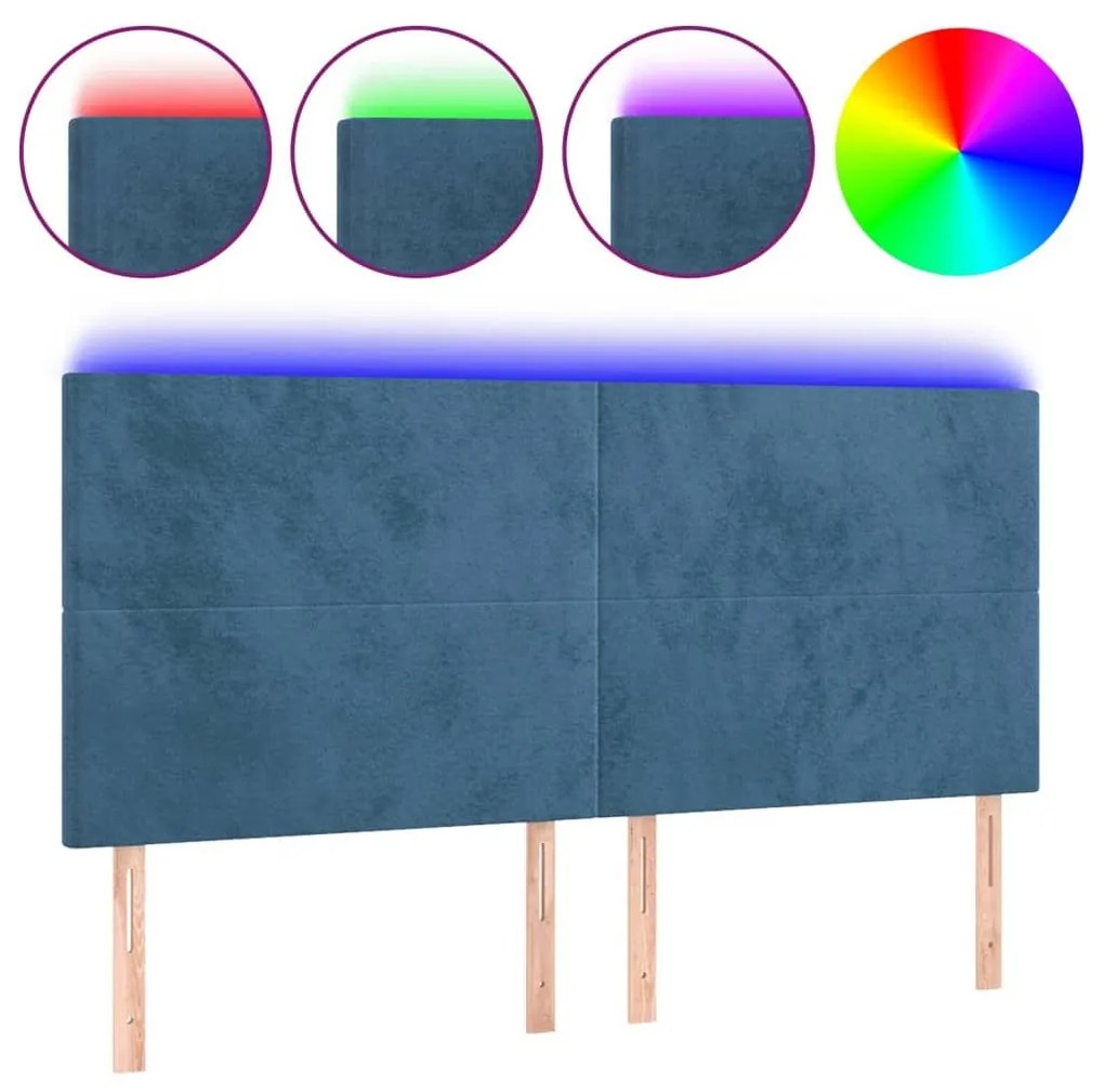 Κεφαλάρι Κρεβατιού LED Σκούρο Μπλε 160x5x118/128 εκ. Βελούδινο - Μπλε