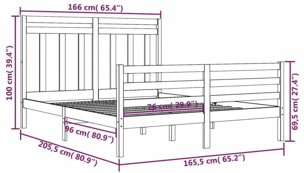 vidaXL Πλαίσιο Κρεβατιού 160 x 200 εκ. από Μασίφ Ξύλο