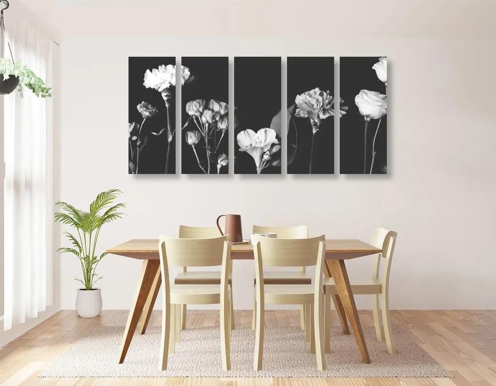 Εικόνα 5 μερών κομψά ασπρόμαυρα λουλούδια - 200x100