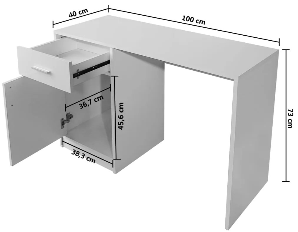 vidaXL Γραφείο με Συρτάρι και Ντουλάπι Λευκό 100 x 40 x 73 εκ.