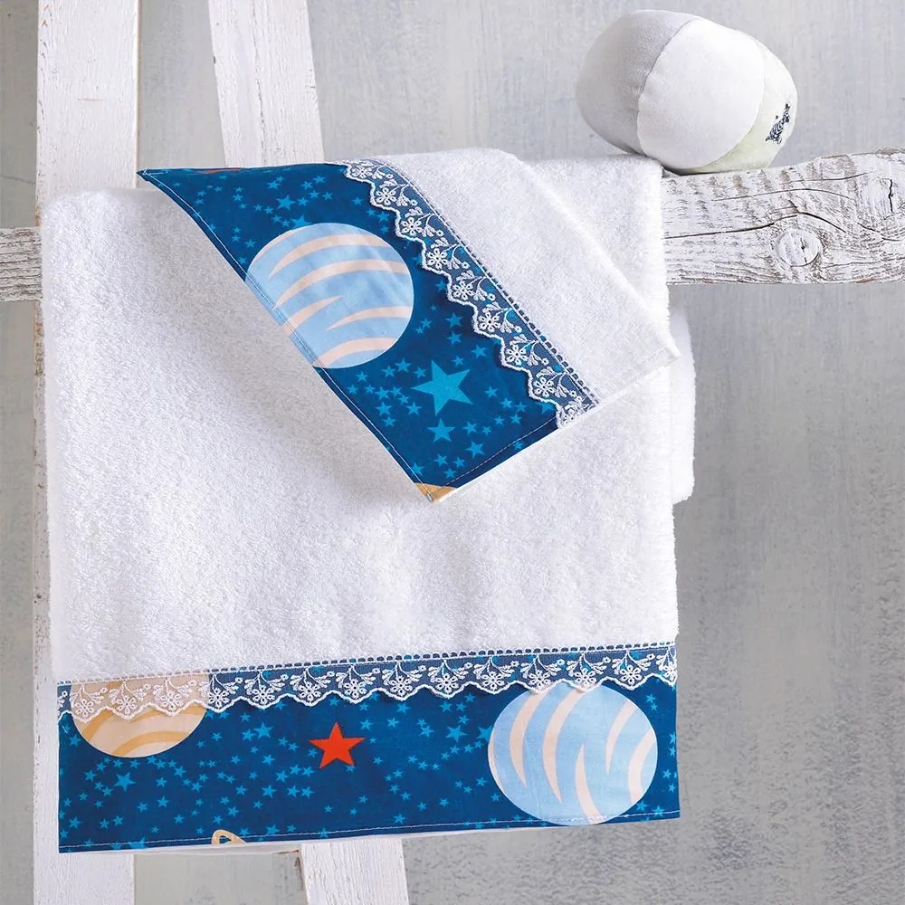 Πετσέτες Βρεφικές Space Odyssey (Σετ 2τμχ) White-Blue Ρυθμός Towels Set 70x140cm 100% Βαμβάκι