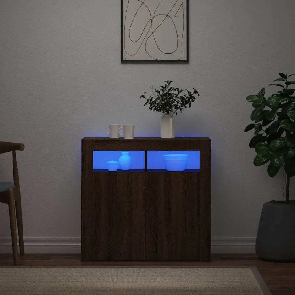 vidaXL Ντουλάπι με LED Καφέ Δρυς 80 x 35 x 75 εκ.