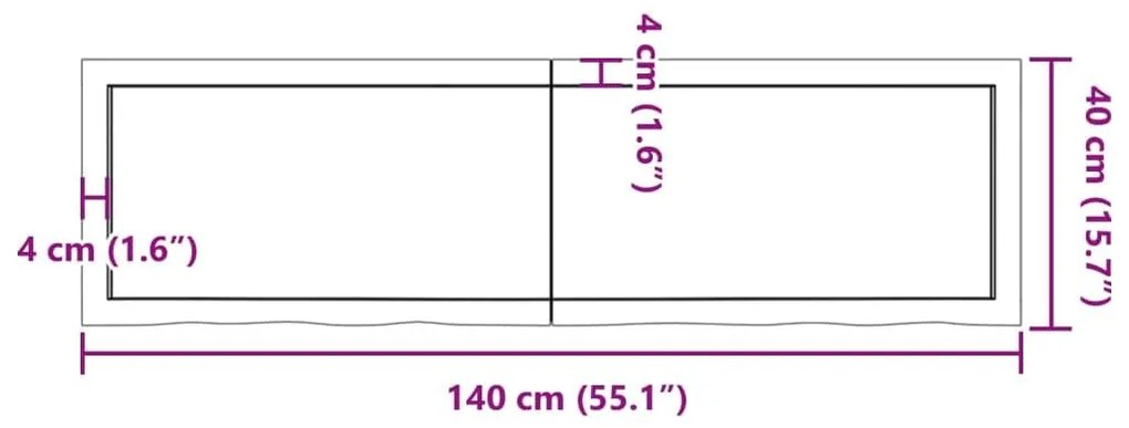 Ράφι Τοίχου 140x40x(2-6) εκ. από Ακατέργαστο Μασίφ Ξύλο Δρυός - Καφέ