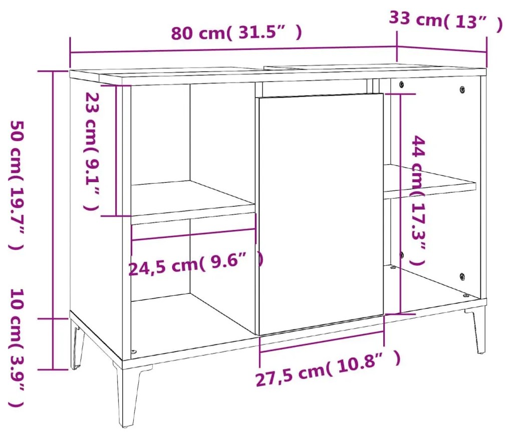 Ντουλάπι Νιπτήρα Γκρι Σκυρ. 80 x 33 x 60 εκ. Επεξεργασμένο Ξύλο - Γκρι