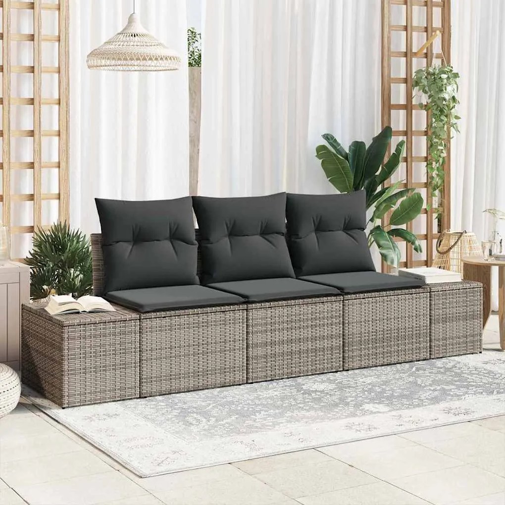 vidaXL Σετ Καναπέ Κήπου 3 pcs Γκρι Πολυ ράταν