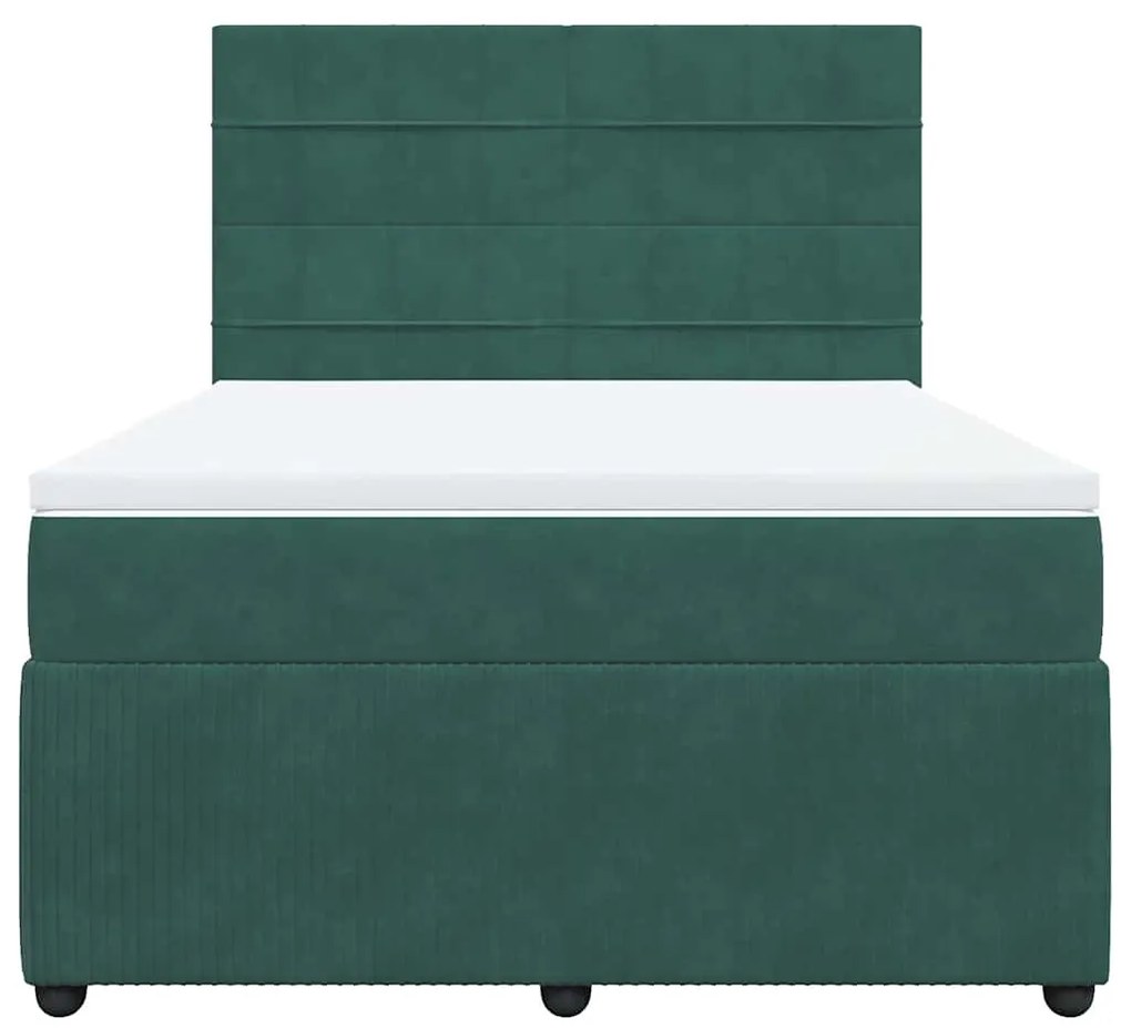 vidaXL Κρεβάτι Boxspring με Στρώμα Σκούρο Πράσινο 140x200εκ. Βελούδινο