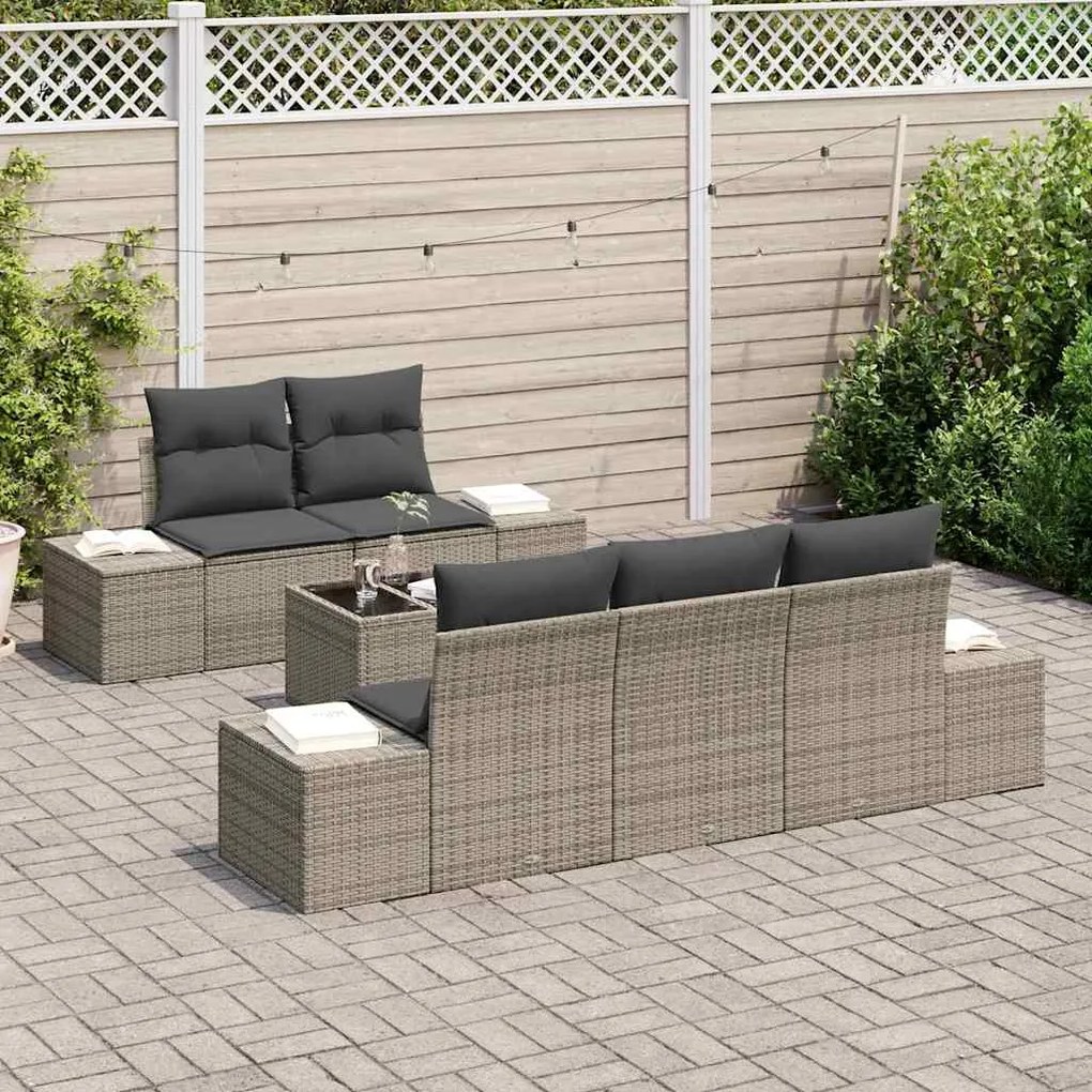 vidaXL Σετ Καναπέ Κήπου με μαξιλάρι 6 pcs Γκρι 55 x 55 x 37 εκ