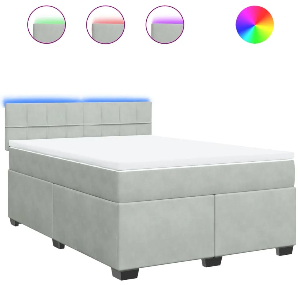 vidaXL Κρεβάτι Boxspring με Στρώμα Ανοιχτό Γκρι 140x190 εκ. Βελούδινο