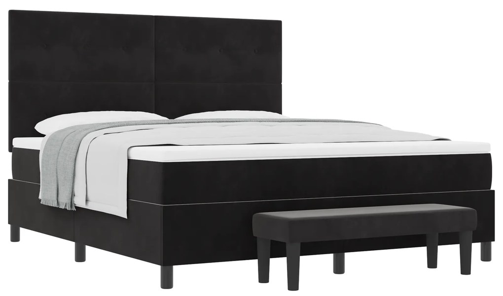 vidaXL Κρεβάτι Box Spring με Στρώμα & Παγκάκι Μαύρο 180x200 εκ. Βελούδο