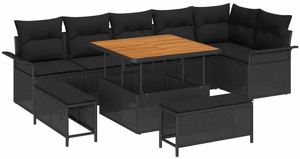 vidaXL Σετ Καναπέ Κήπου 9 pcs Μαύρο συνθετικό ρατάν