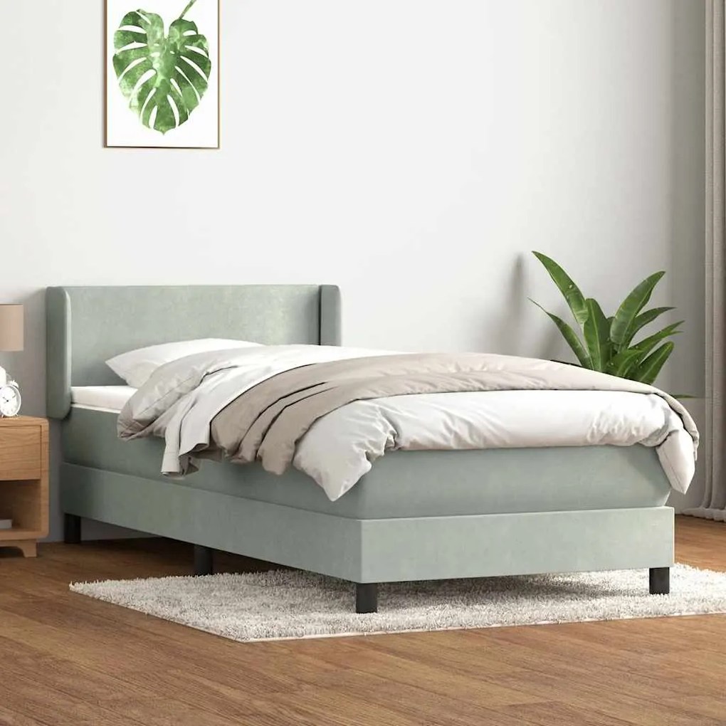 vidaXL Κρεβάτι Boxspring με Στρώμα Ανοιχτό Γκρι 100x210 εκ. Βελούδινο