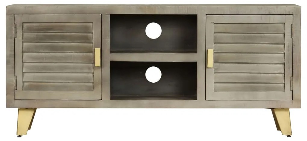 vidaXL Έπιπλο Τηλεόρασης Γκρι Με Ορείχαλκο 110x30x48 εκ. Μασίφ Μάνγκο