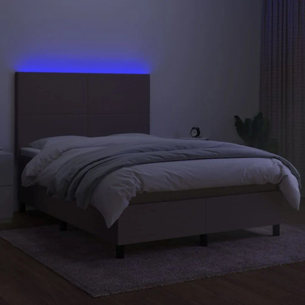 vidaXL Κρεβάτι Boxspring με Στρώμα & LED Taupe 140x200 εκ. Υφασμάτινο