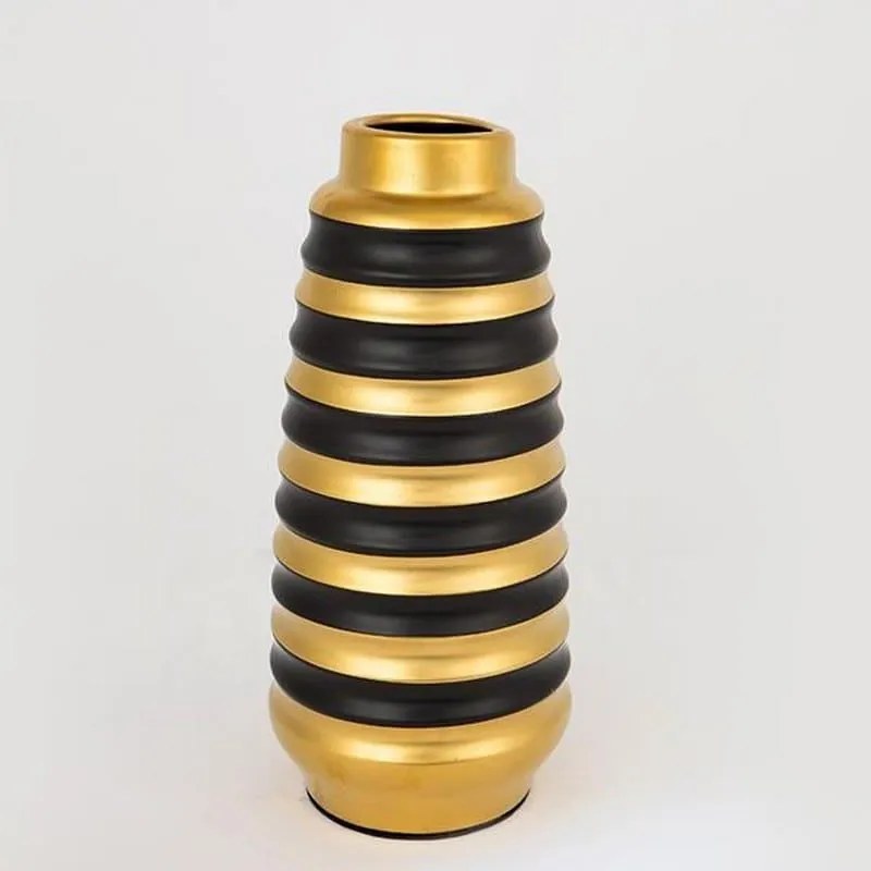 Βάζο Κεραμικό 752-20067 13.5x13.5x30.5cm Black-Gold Estheti Home Κεραμικό