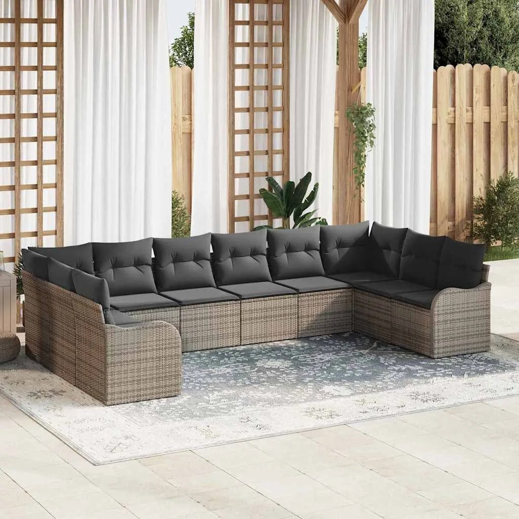 vidaXL Σετ Καναπέ Κήπου με μαξιλάρι 10 pcs Γκρι Πολυ ράταν