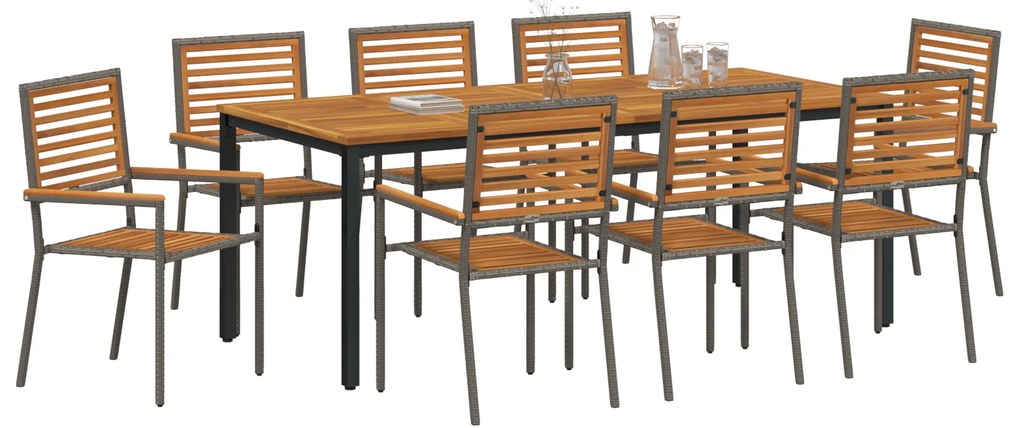 vidaXL Σέτ φαγητού για κήπο 9 pcs Γκρι, Φυσικό Τεχ 200 x 100 x 75 cm