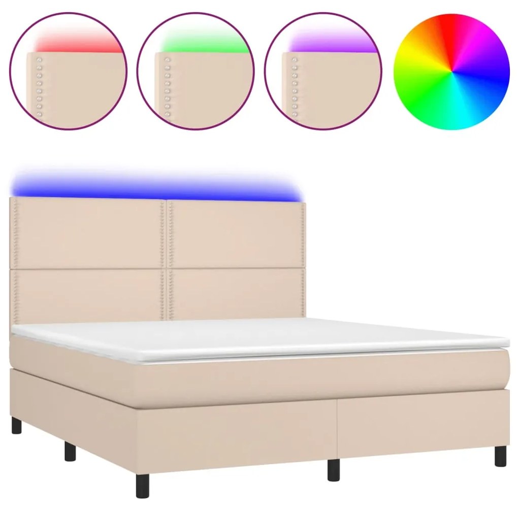 vidaXL Κρεβάτι Boxspring Στρώμα&LED Καπουτσίνο 180x200 εκ. Συνθ. Δέρμα