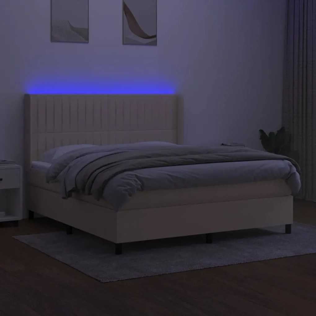 ΚΡΕΒΑΤΙ BOXSPRING ΜΕ ΣΤΡΩΜΑ &amp; LED ΚΡΕΜ 180X200 ΕΚ. ΥΦΑΣΜΑΤΙΝΟ 3138498