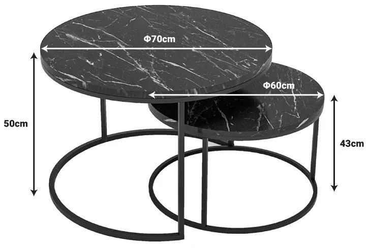Τραπέζια σαλονιού October σετ 2τεμ λευκό μαύρο μάρμαρου-χρυσό ματ 70x70x50 εκ.