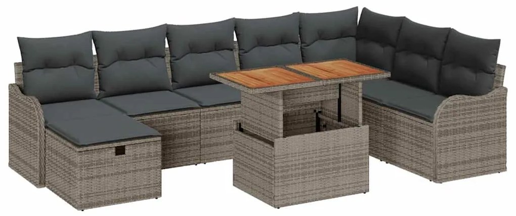 vidaXL Σετ Καναπέ Κήπου Ρυθμιζόμενο ύψος 9 pcs Γκρι συνθετικό ρατάν
