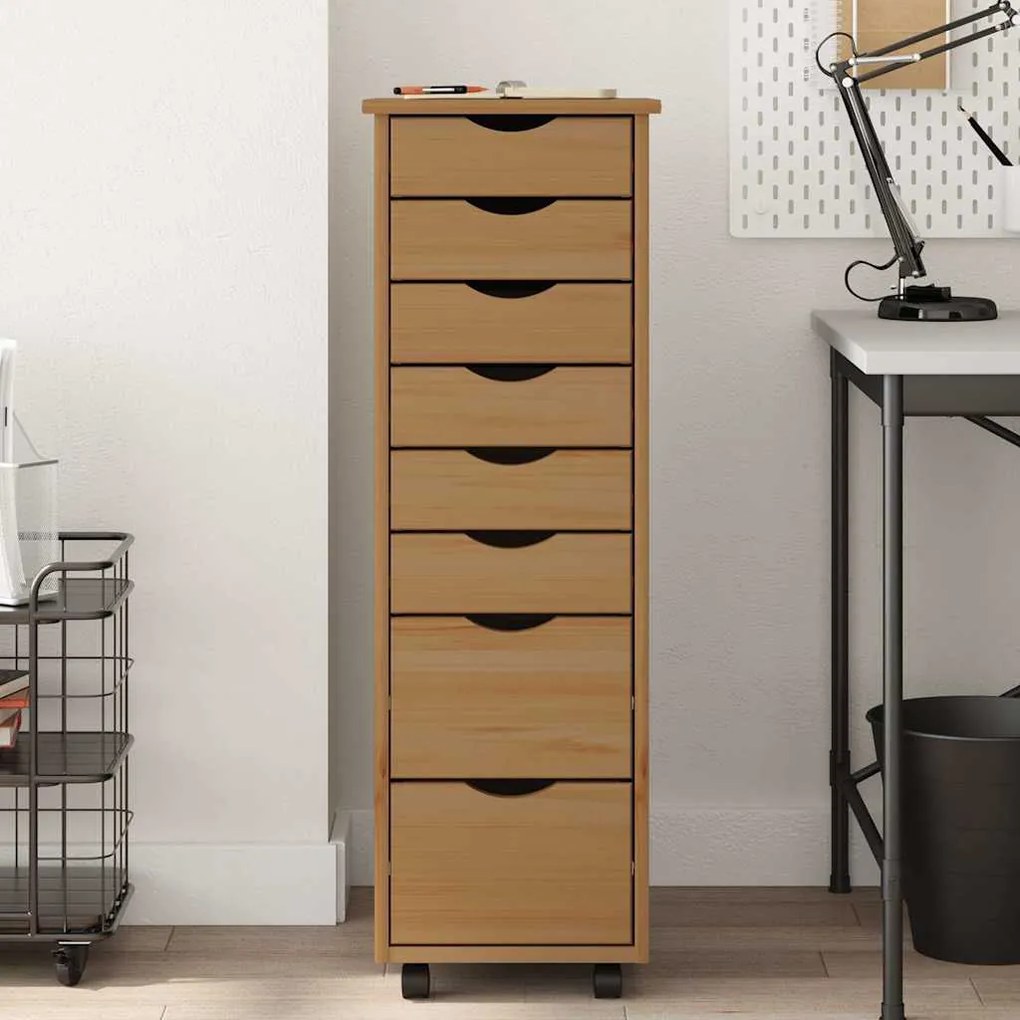 vidaXL Ντουλάπι Κυλιόμενο με Συρτάρια MOSS Μελί Καφέ Μασίφ Ξύλο Πεύκου