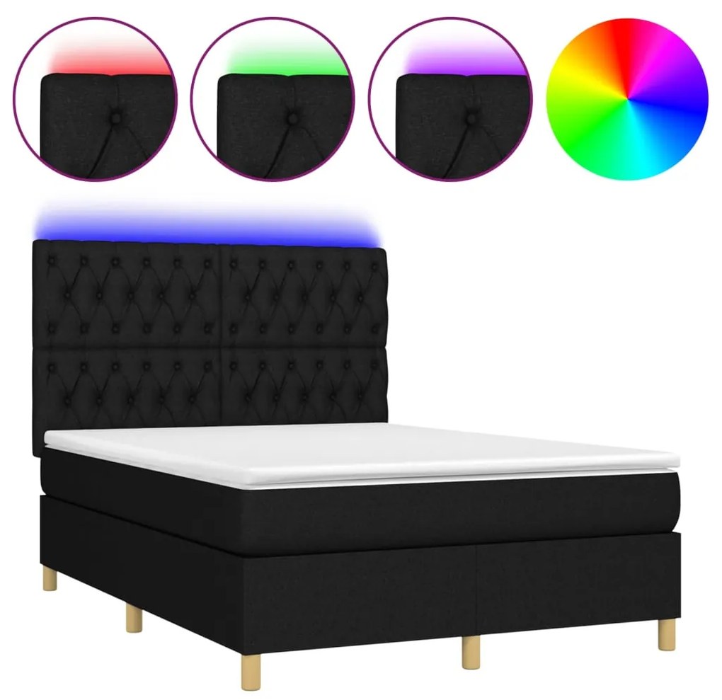 ΚΡΕΒΑΤΙ BOXSPRING ΜΕ ΣΤΡΩΜΑ &amp; LED ΜΑΥΡΟ 140X190 ΕΚ. ΥΦΑΣΜΑΤΙΝΟ 3135671