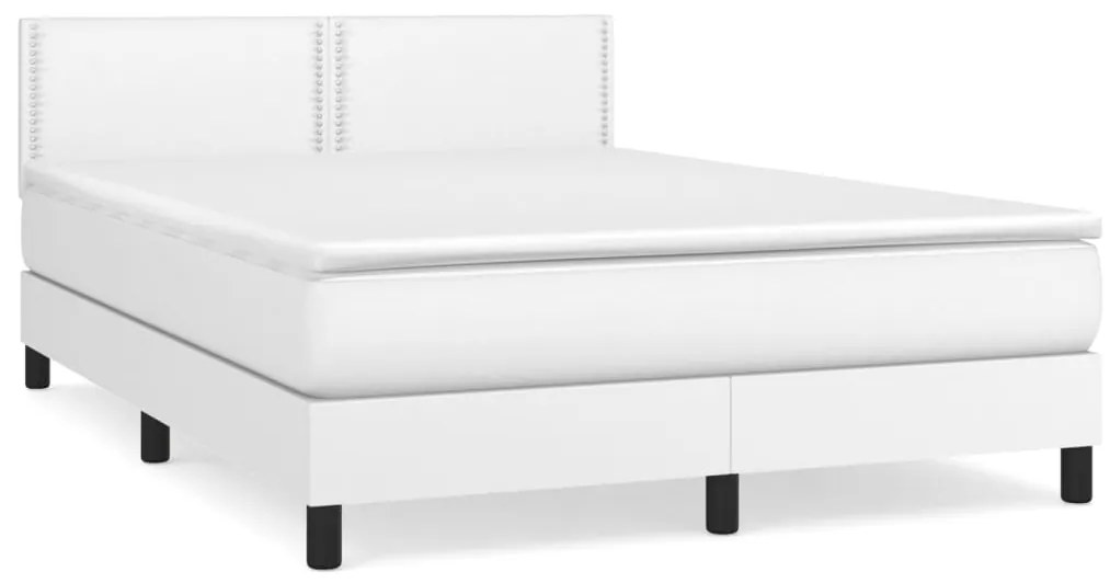 vidaXL Κρεβάτι Boxspring με Στρώμα Λευκό 140x190εκ.από Συνθετικό Δέρμα