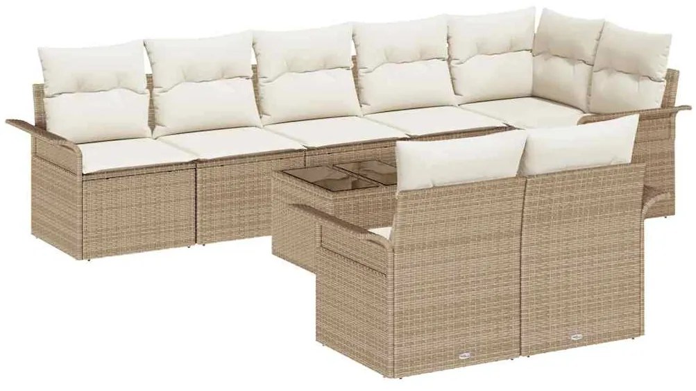 vidaXL Σετ Καναπέ Κήπου με μαξιλάρι 9 pcs Μπεζ Πολυ ράταν