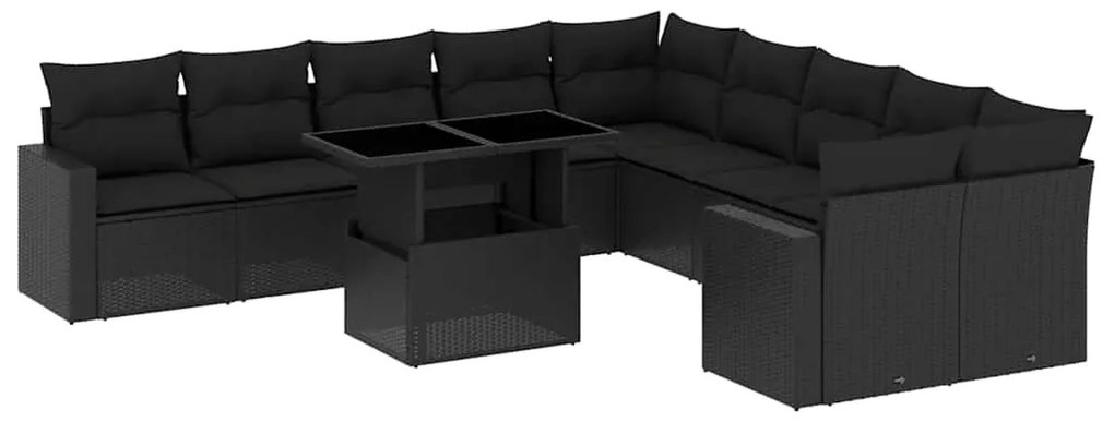 vidaXL Σαλόνι Κήπου Σετ 11 Τεμαχίων Μαύρο Συνθετικό Ρατάν με Μαξιλάρια