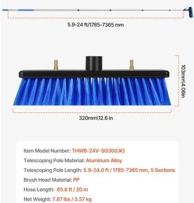 VEVOR Water Fed Pole Kit 7.3m Solar Panel Cleaning Pole with Extendable Handle