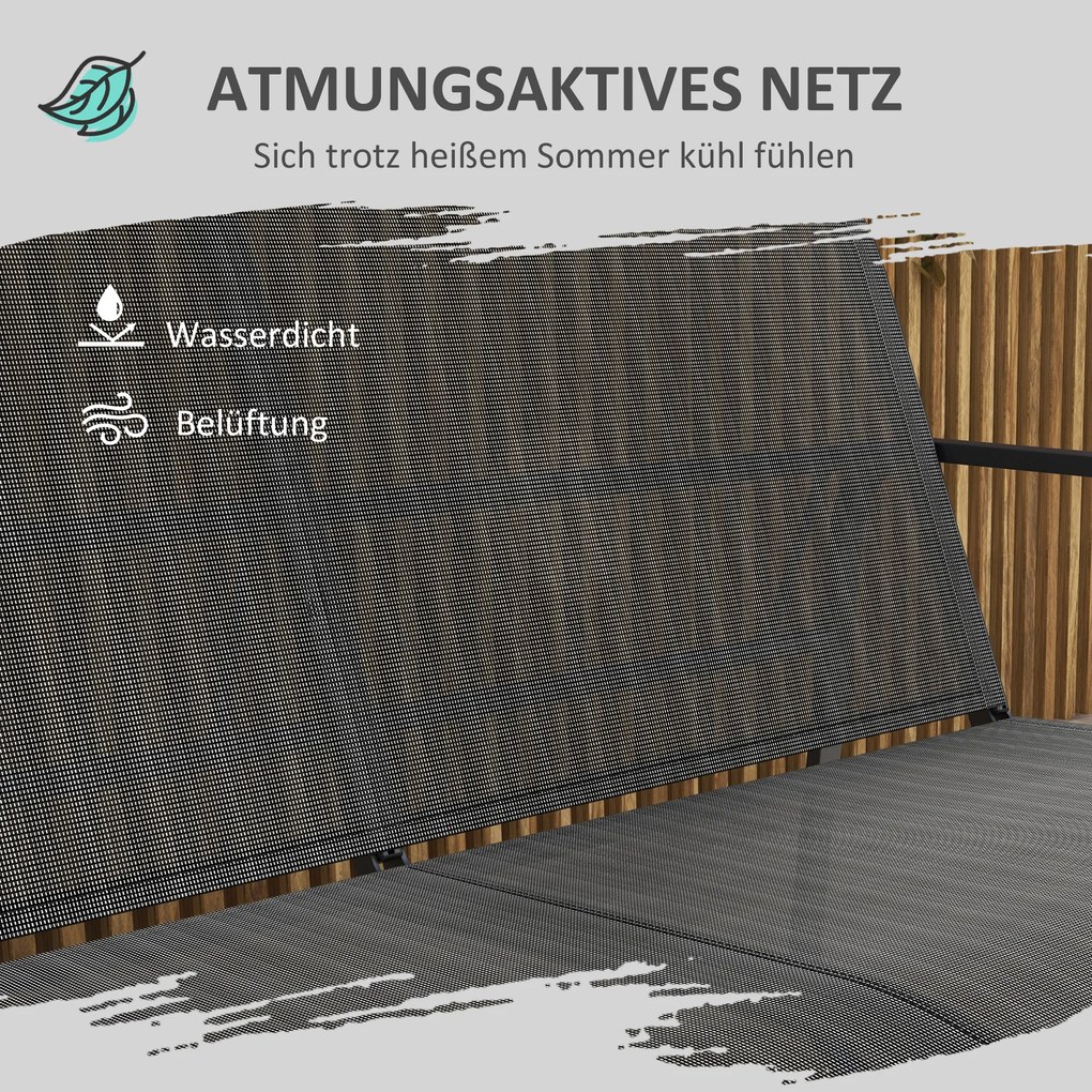 Outsunny Σετ επίπλων κήπου 4 τεμαχίων, 2 πολυθρόνες, καναπές 2 θέσεων, τραπέζι με γυάλινη επιφάνεια, αναπνέον ύφασμα, μεταλλικός σκελετός, μαύρο